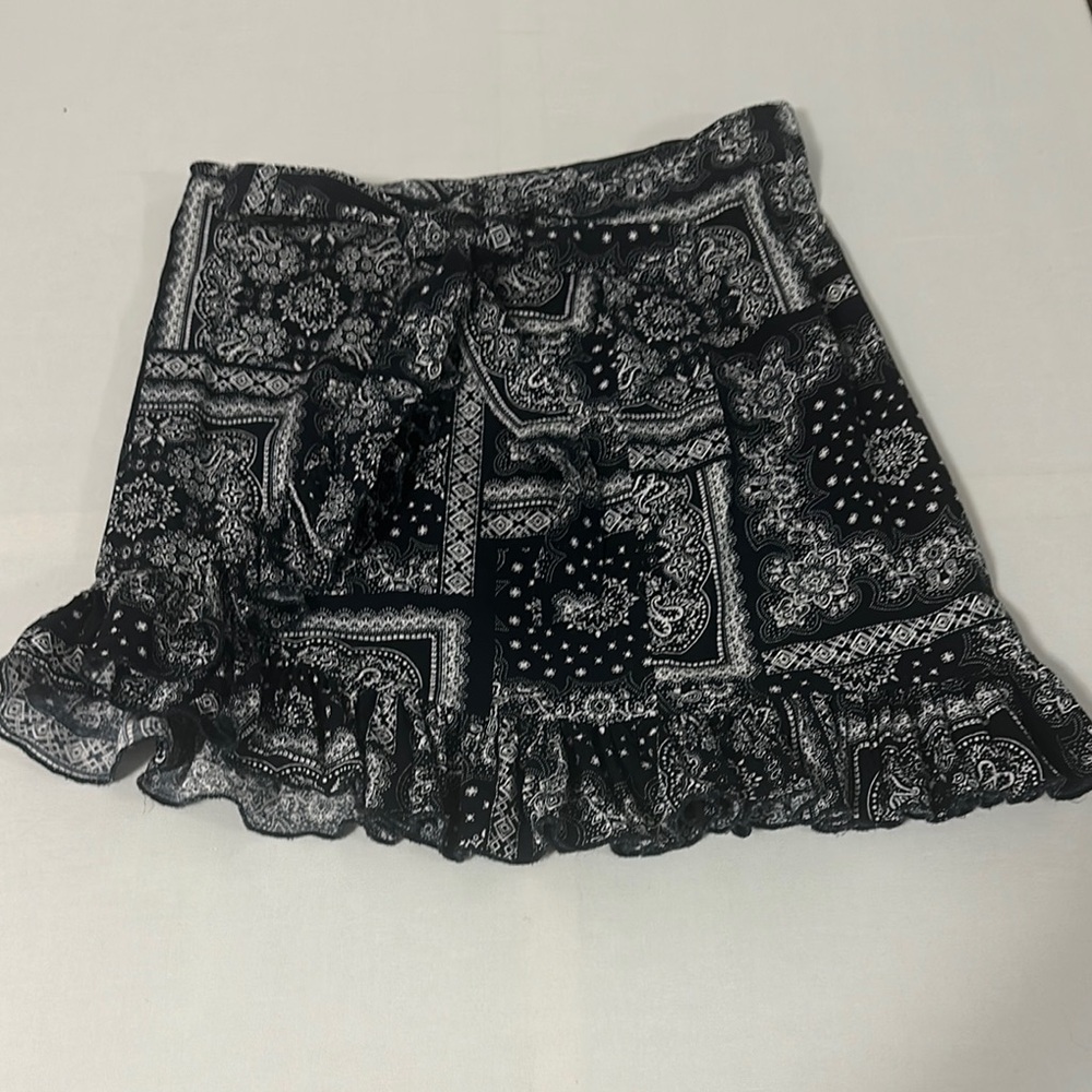 Blue and White Ruffled Mini Wrap Skirt